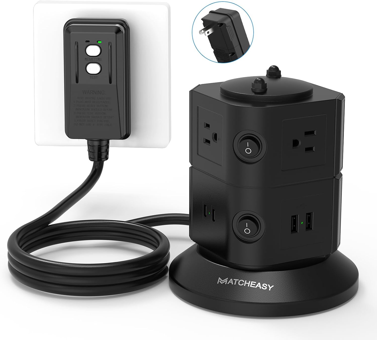 2 Prong GFCI Power Strip with 6 Outlets, 4 USB Ports(2 USB C & 2 USB A), 2 Prong to 3 Prong GFCI Plug Adapter, 6.56 FT Extension Cord with GFCI Plug (ETL Listed) for Non-Grounded Outlets