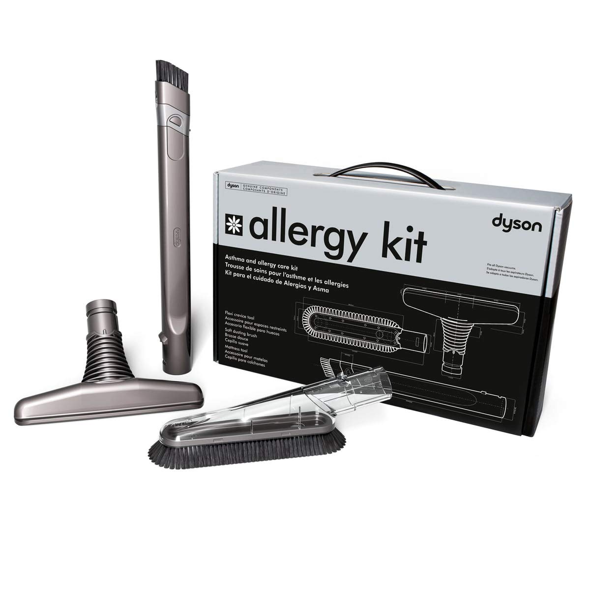 Dyson 916130-07 kit allergie 3 accessoires – brosse douce, brosse matelas et brosse passe-partout