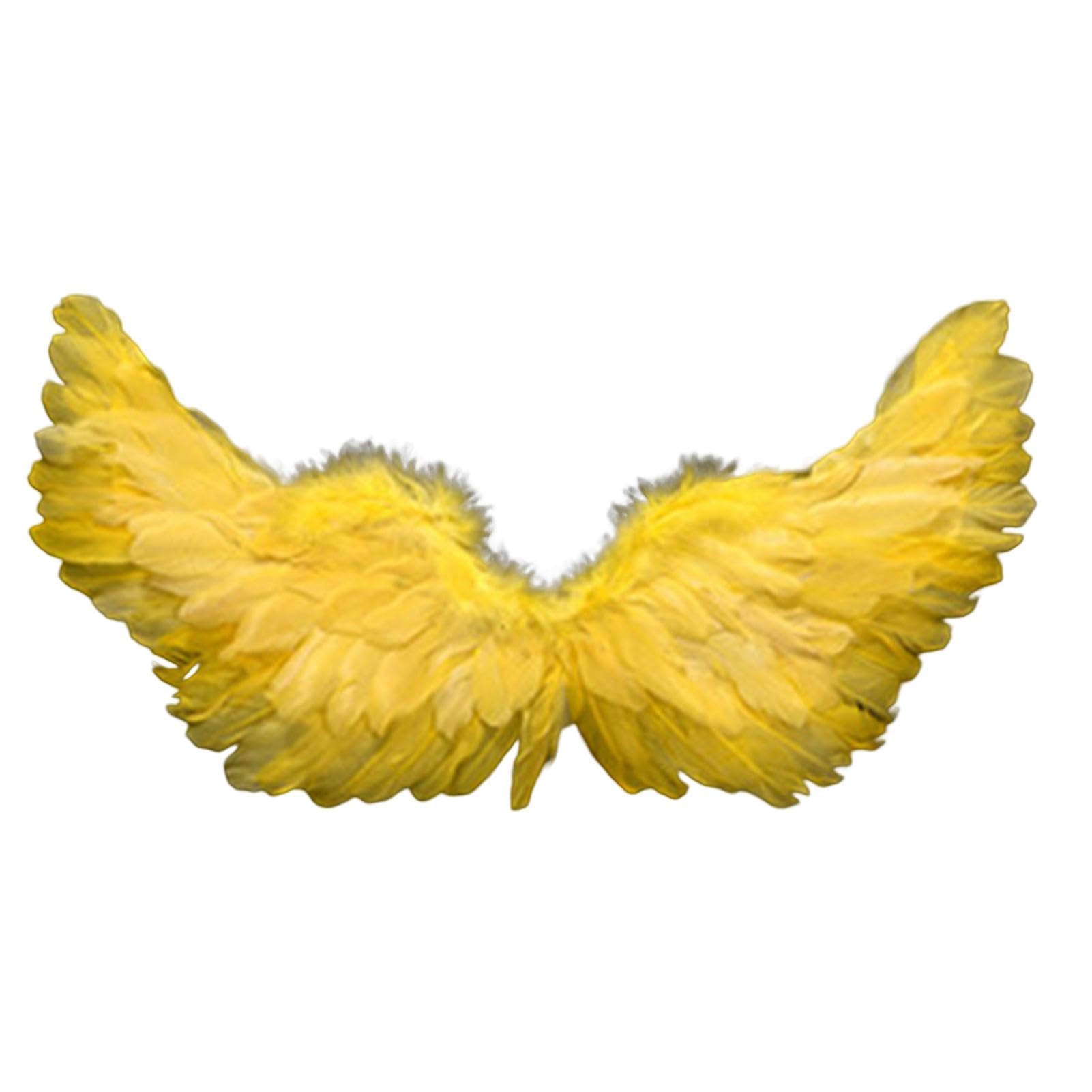curfair Angel Feather Wings Costume Prop with Elastic Straps, Bright Color Lightweight Role Play Wings for Halloween Stage Performance Photography Cosplay (Yellow)