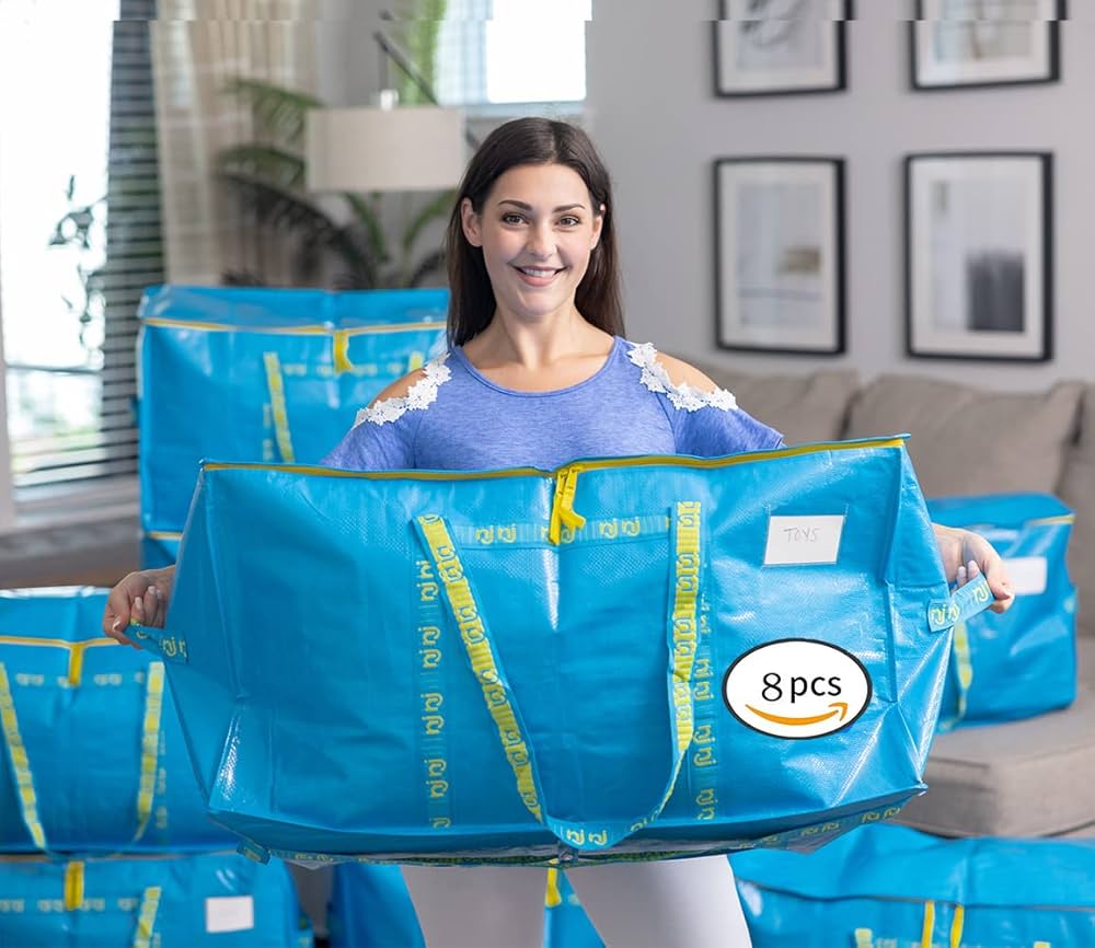 Amazon｜青色大型収納袋 布団収納バッグ 引越しバッグ 洋服収納