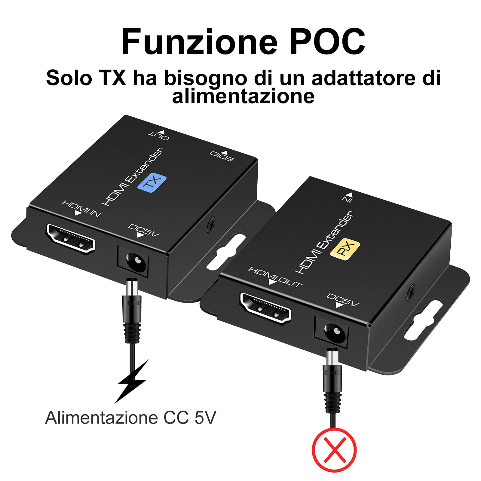VEDINDUST HDMI Extender, Over Cat5e/6/7 Ethernet Trasmettitore HDMI Ricevitore Supporto Preimpostazioni EDID 1080p POC (Solo bisogno di alimentazione TX per lavoro) (1080P 50m POC)