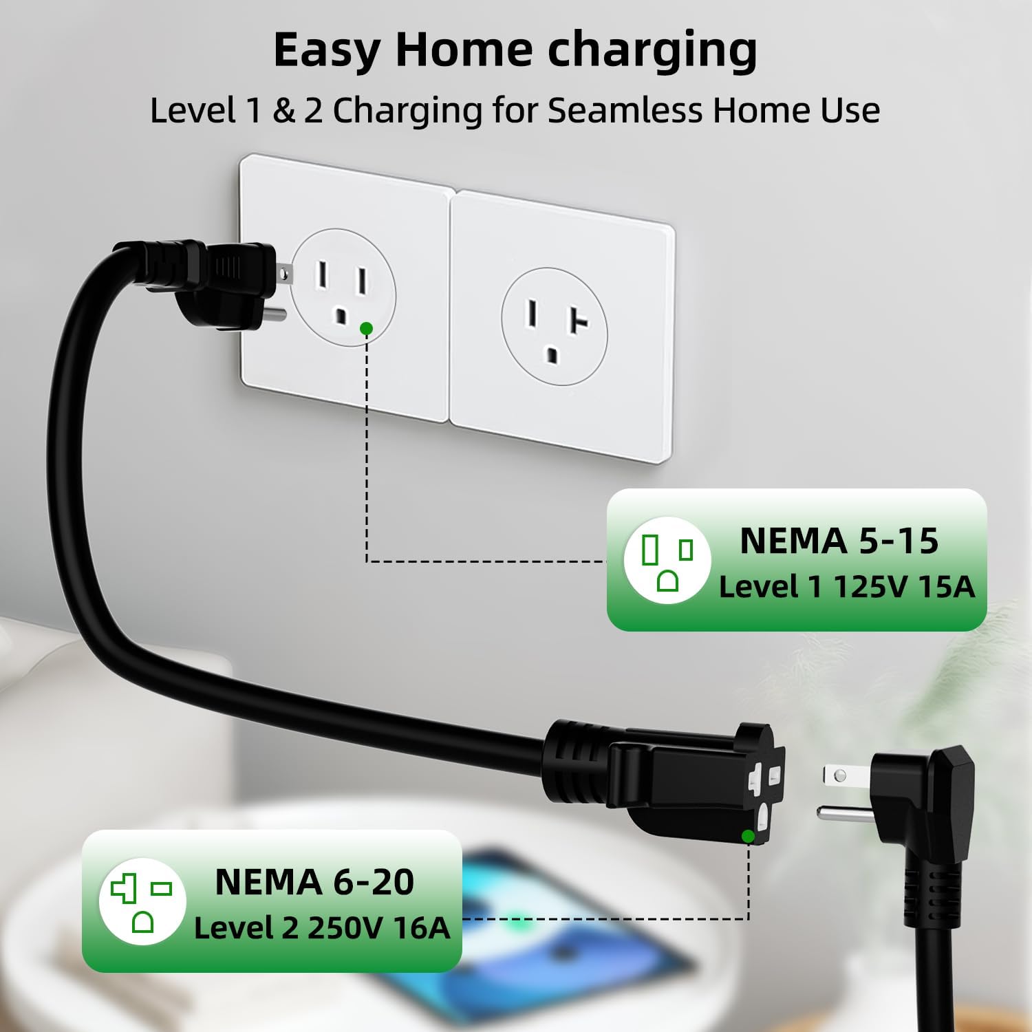 Level 1&2 EV Charger, 16Amp 110V-240V, Portable Electric Vehicle Charging Kit with Adjustable Current & Timer, 25FT Cable, NEMA 5-15 & 6-20 Plugs, J1772 Connector Compatible with All EVs/PHEVs