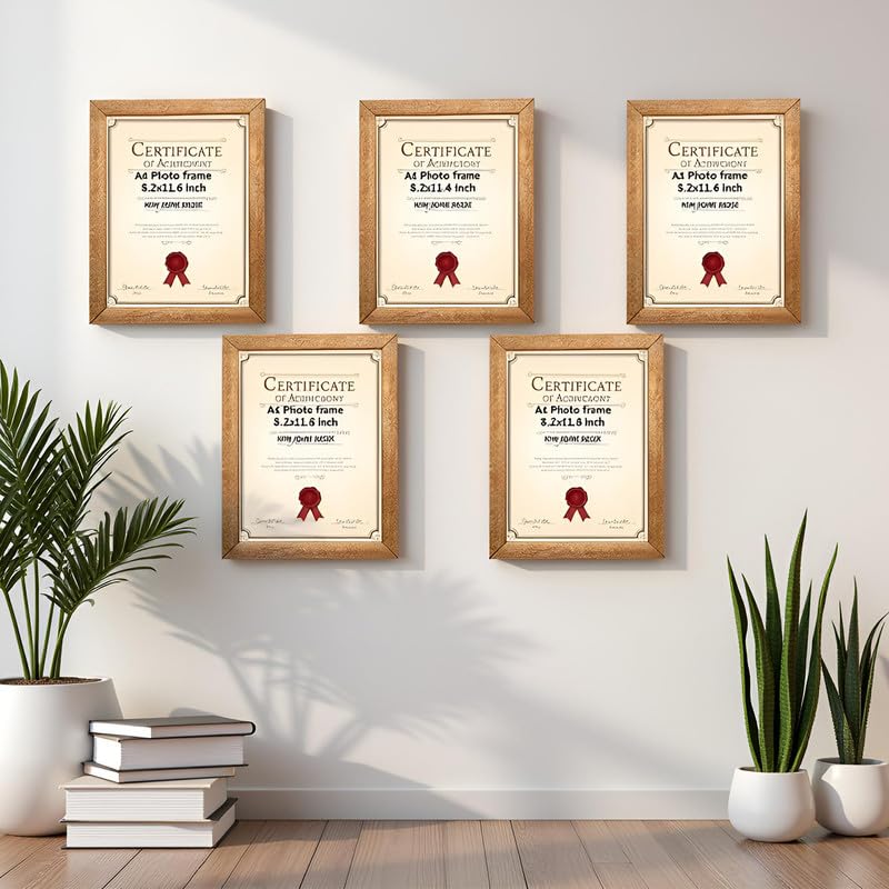 Image of A4 Size Photo Frame For wall hanging set of 5 golden Picture Frame For Home and Office Decoration, Size -8x12 Inches