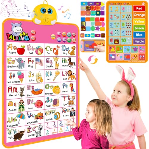 Image of Interactive Alphabet Wall Chart, Talking ABC, 123s, Music Poster, Kids Learning Toys for Toddlers 1-3, Electronic Educational Toddler Toy, Educational Gift for Age 1 2 3 4 5 Year Old Girls Boys - Pink