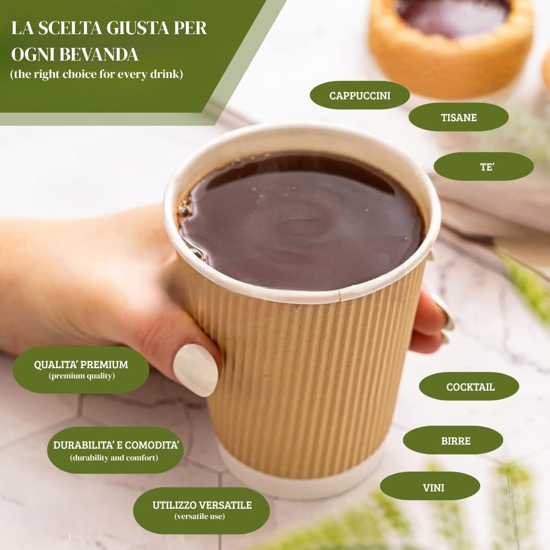 ECOVELO' Bicchieri Ripple Cup Carta monouso Triplo Strato doppia Parete isolante Havana Beige – riciclabili PE bevande da asporto Caffè, Tè, Cappuccino, Cocktail, Birra, vino 350 ml/12 oz 500 pezzi