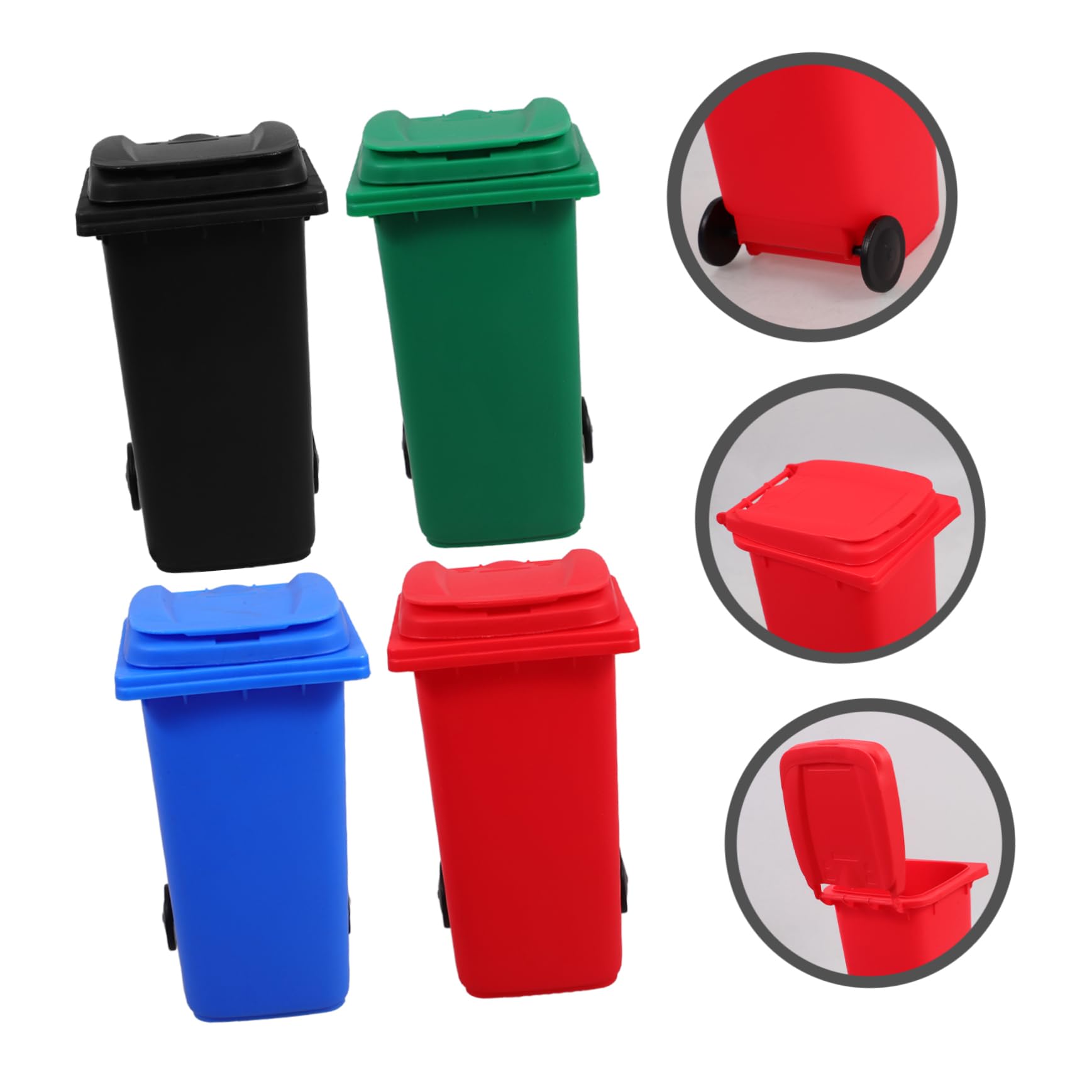 SHINEOFI 4Pcs Mini Trash can Pen Holder Set including Lids and Wheels Compact Desktop Recycling Bin for Office Supplies and Desk Organisation - Image 4
