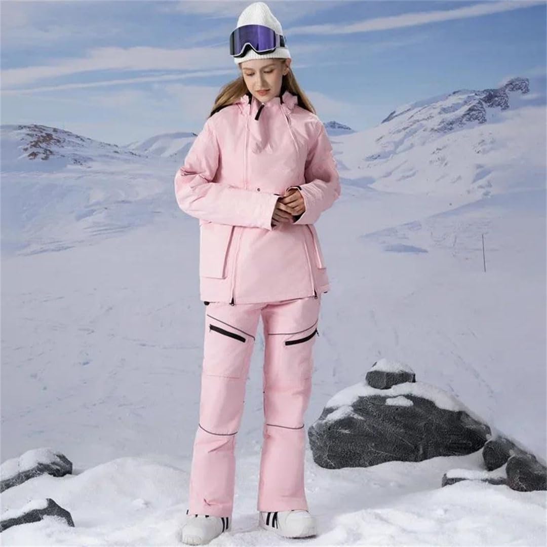 Giacca da donna con cappuccio pantaloni caldi vestiti da neve caldi set sci sport all'aperto montagna snowboard costume vestiti come da immagine 5 XL, come da immagine., XL