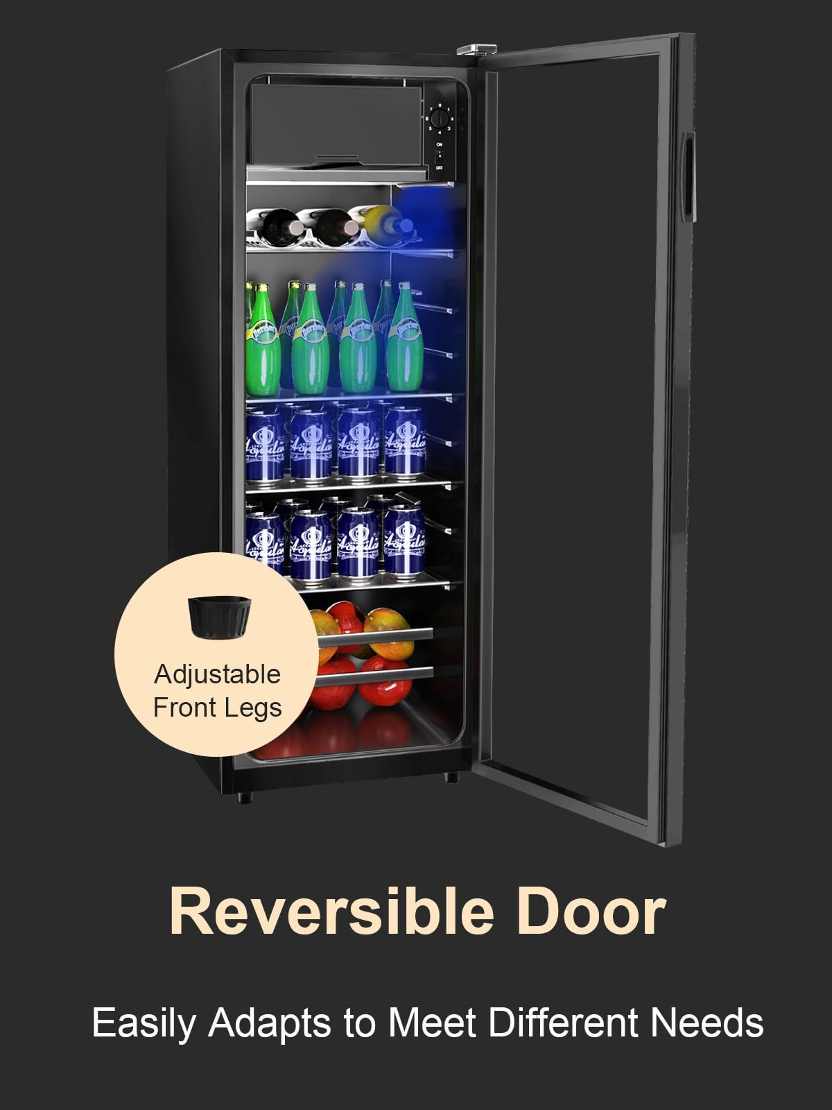 Krib Bling Beverage Refrigerator With Freezer 180 Can Freestanding Beverage Cooler With Adjustable Shelving Glass Door For Beer Soda Or Wine Perfect For Home Office Or Bar Black (Kb03-Flb-120) on Fridge.com - View 6