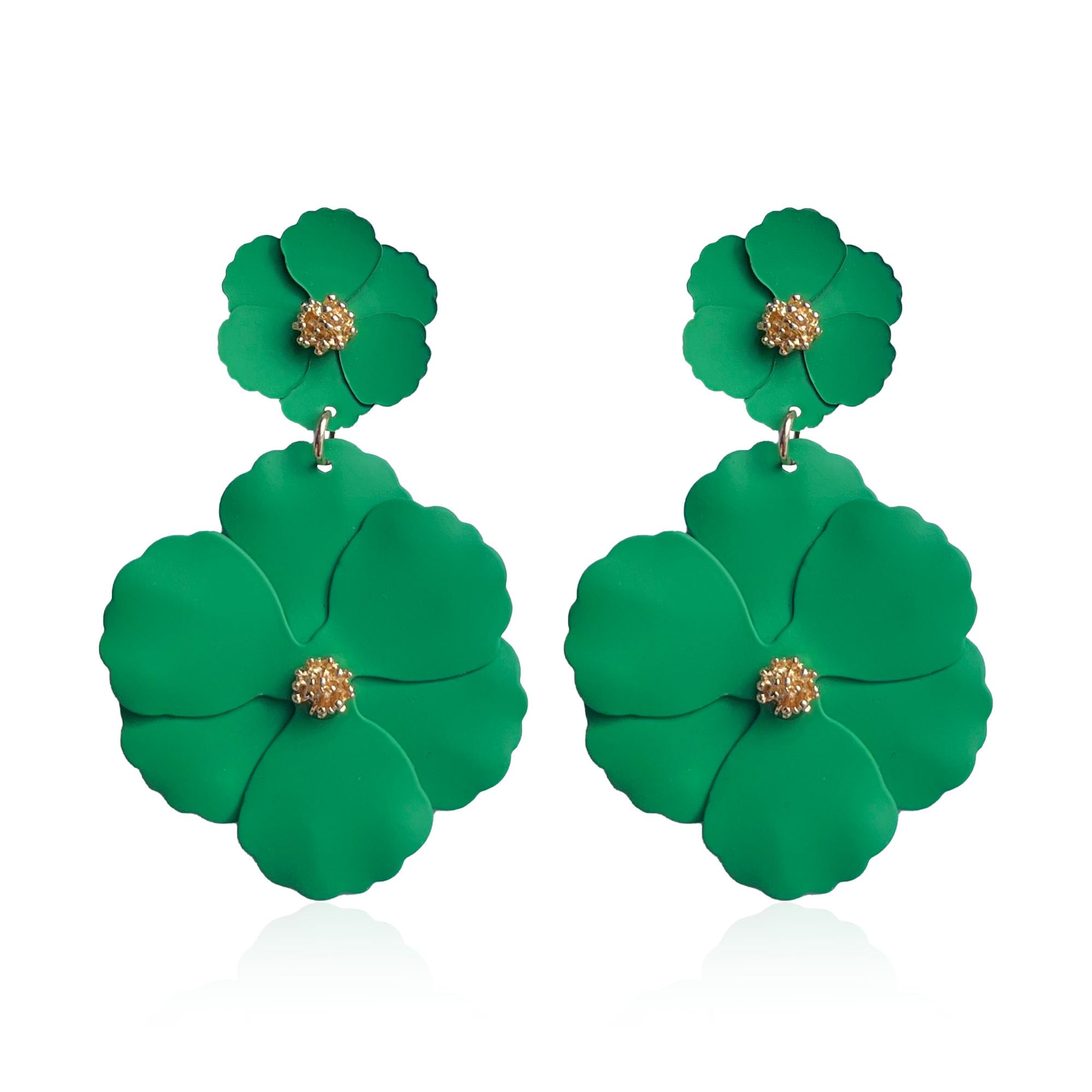 GUOXIAOMEI White Summer Flower Floral Dangle Earrings Boho 2 Layered Floral Petal Drop Statement Stud Earring for Women Jewelry