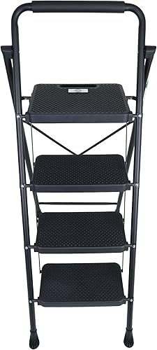 Miniatura 4 de Taburete plegable con pedal antideslizante ancho, escalera de acero resistente de 330 libras, 2 escalones, color negro