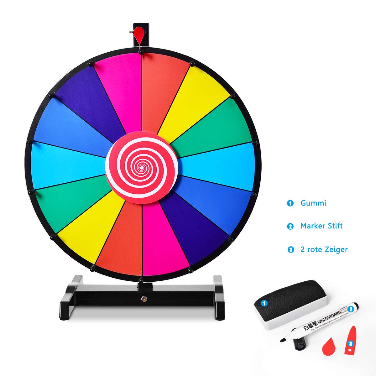 DREAMADE 18 Zoll Glücksrad zum drehen, Tischglücksrad für Lotteriespiele Wheel of Fortune Bunt, Preisrad mit Kompletten Zubehör, für Werbung Wortspiele (φ46cm 14 Farbfächer)