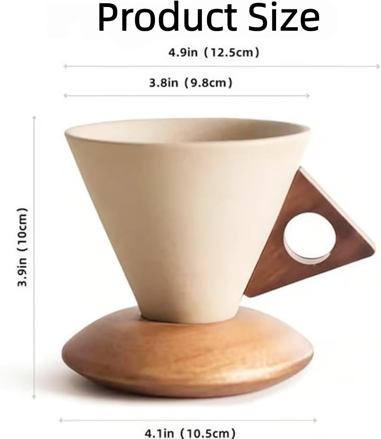 Elegant Conical Coffee Cup, Rustic Retro Coffee Mug Set with Saucer, Creative Cone Coffee Cup Set, Solid Wood Handle and Coaster (Creamy yellow 3PCS)