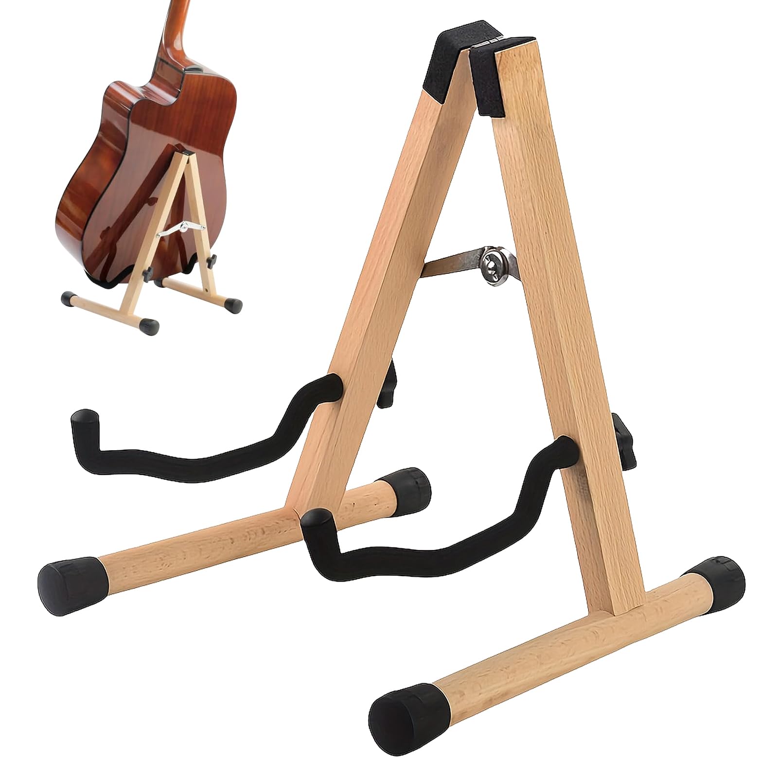 PORFOYO Soporte de madera ajustable para guitarra acústica, guitarra eléctrica y bajo, soporte plegable universal con marco A para violonchelo y ukelele