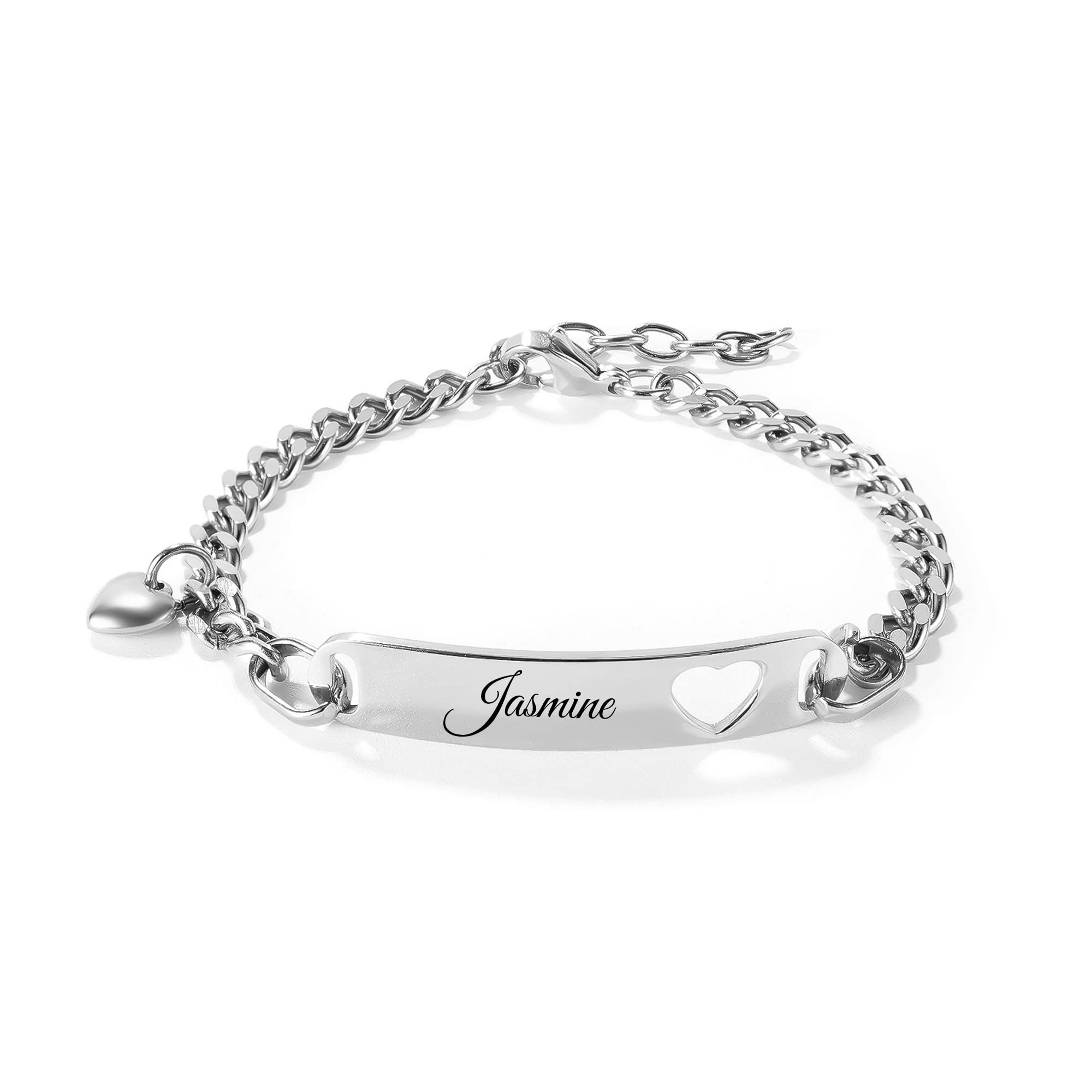 BefadaPulsera con nombre personalizado Placa de identificación Joyas para mujer, Simple y de moda Hollow Love Acero inoxidable Accesorios de pulsera con nombre personalizado