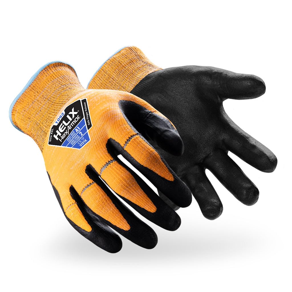 HexArmor A1-Level Cut-Resistant Safe Finger Release Flexible Foam Nitrile Palm Safety Gloves Helix 1092 Large