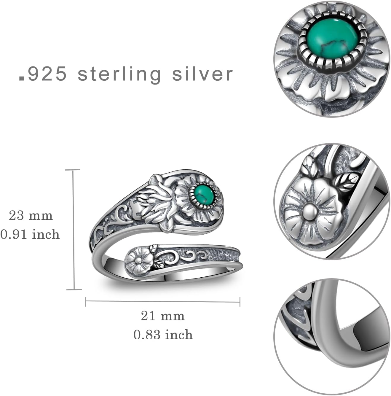 Highland Cow Spoon Ring 925 Sterling Silver Turquoise Highland Cow Ring Western Jewelry for Women - Image 6