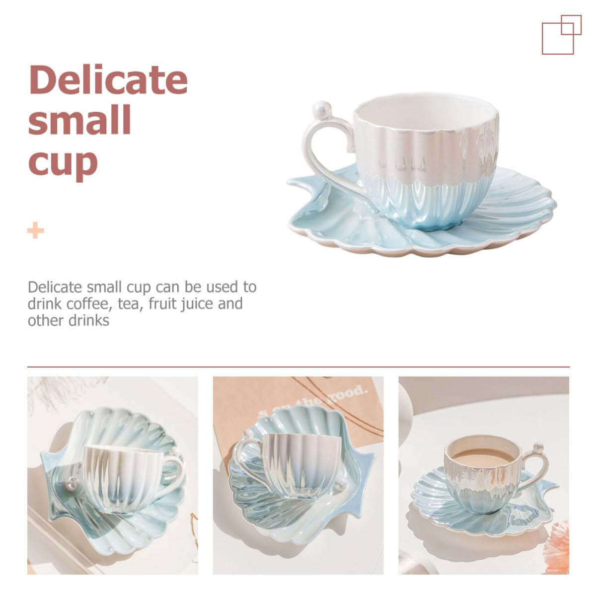 Kichvoe Set di Tazze da Caffè Elegante e Delicato in Ceramica 300ml con Piattino Base Piatta e Lavorazione Raffinata per Bere Caffè o Succhi di Frutta