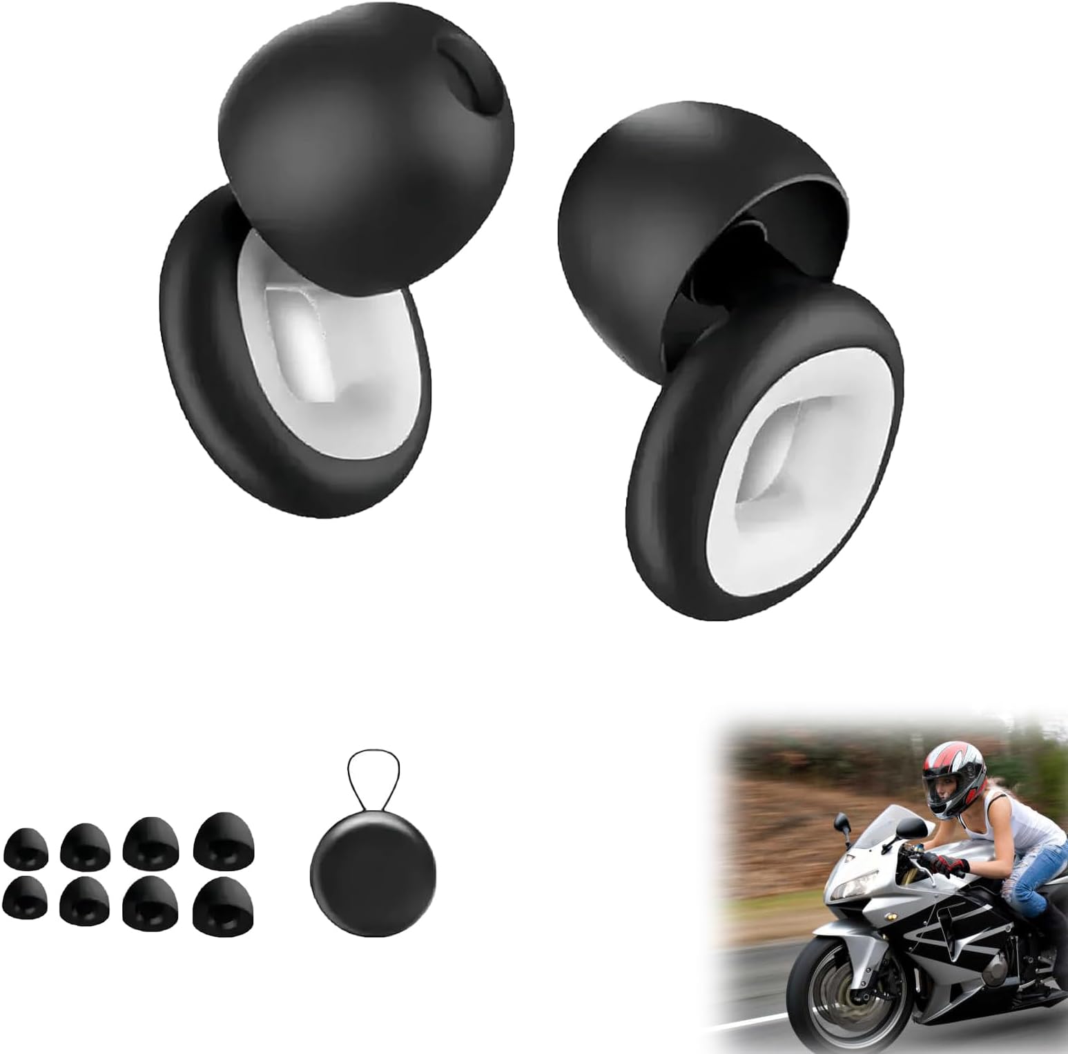 Motorcycle Ear Plugs, Ear Plugs for Sleeping Noise Cancelling, 27db Noise Reduction, Moto Earplugs for Motorcycles, Super Soft Reusable Silicone Earplugs for Sleep and Concerts (Black White, One Size)