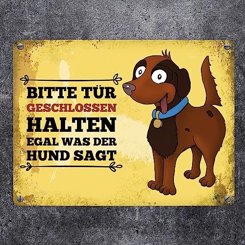 trendaffe Metallschild mit Hunde Motiv: Bitte Tr geschlossen halten, Aluminium, 15x20 cm