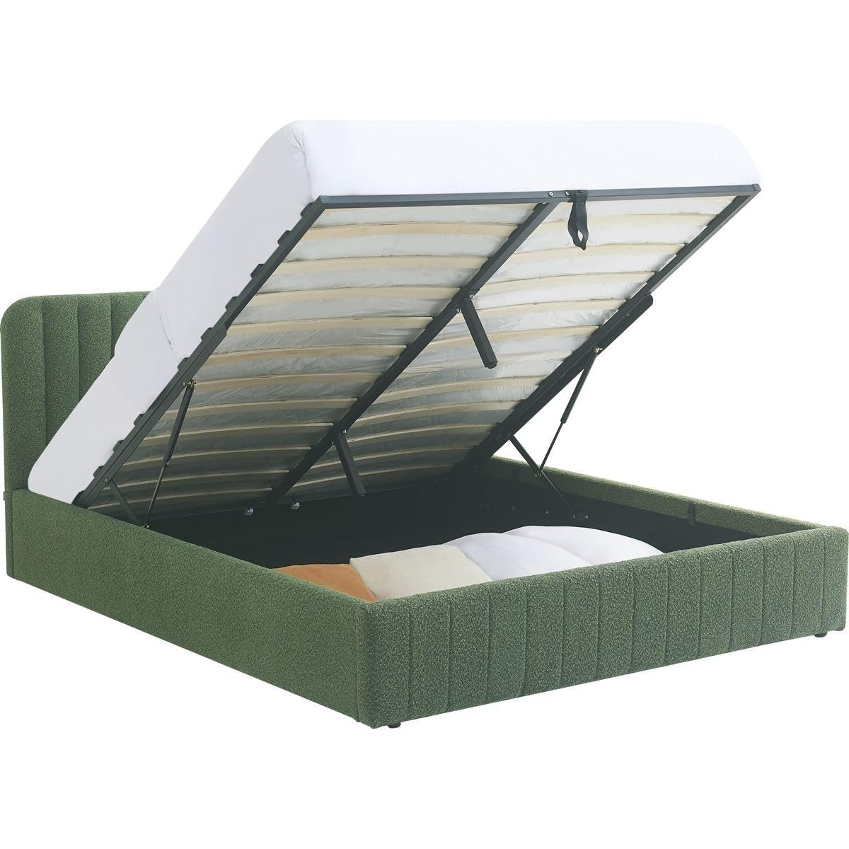 HOMIFAB Ensemble Lit Coffre Adulte 140x190cm avec tête de lit en Tissu bouclé Vert - Ava + Matelas Ressorts ensachés - Spring Elite