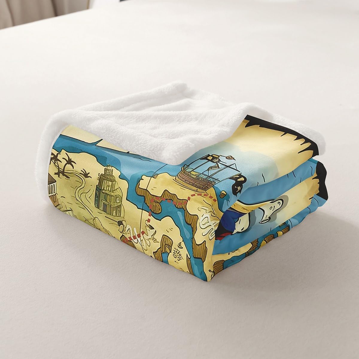 Feelyou Vintage Nautical Throw Blanket for Kids Boys Teens Pirate Treasure Map Blanket Skull Island Fleece Blankets Sea Adventure Sherpa Blanket,Room Decor Plush Blankets Throw 50"x60"