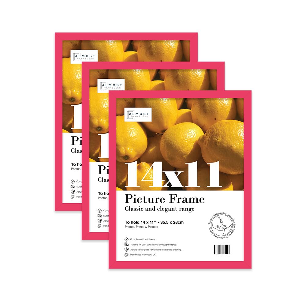 Almost Frameless 14x11 Bright Pink Picture Frame Set of 3, Display 14x11 Picture Gallery Wall, Poster, Photo, Artwork, or Print, Yellow — image 1