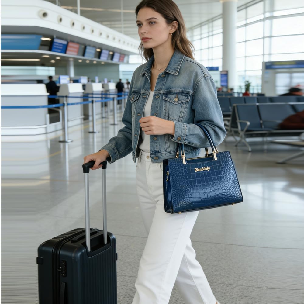 Women handbags Purse Shiny Patent Leather Crocodile Pattern Top Handle Handbag Satchel Bags Zipper Medium Tote Bag