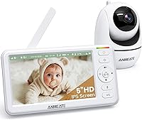 ANMEATE 5" HD No-WiFi Baby Monitor: 48H Battery, Remote Pan-Tilt-Zoom, 1000ft Range, Night Vision, Lullabies