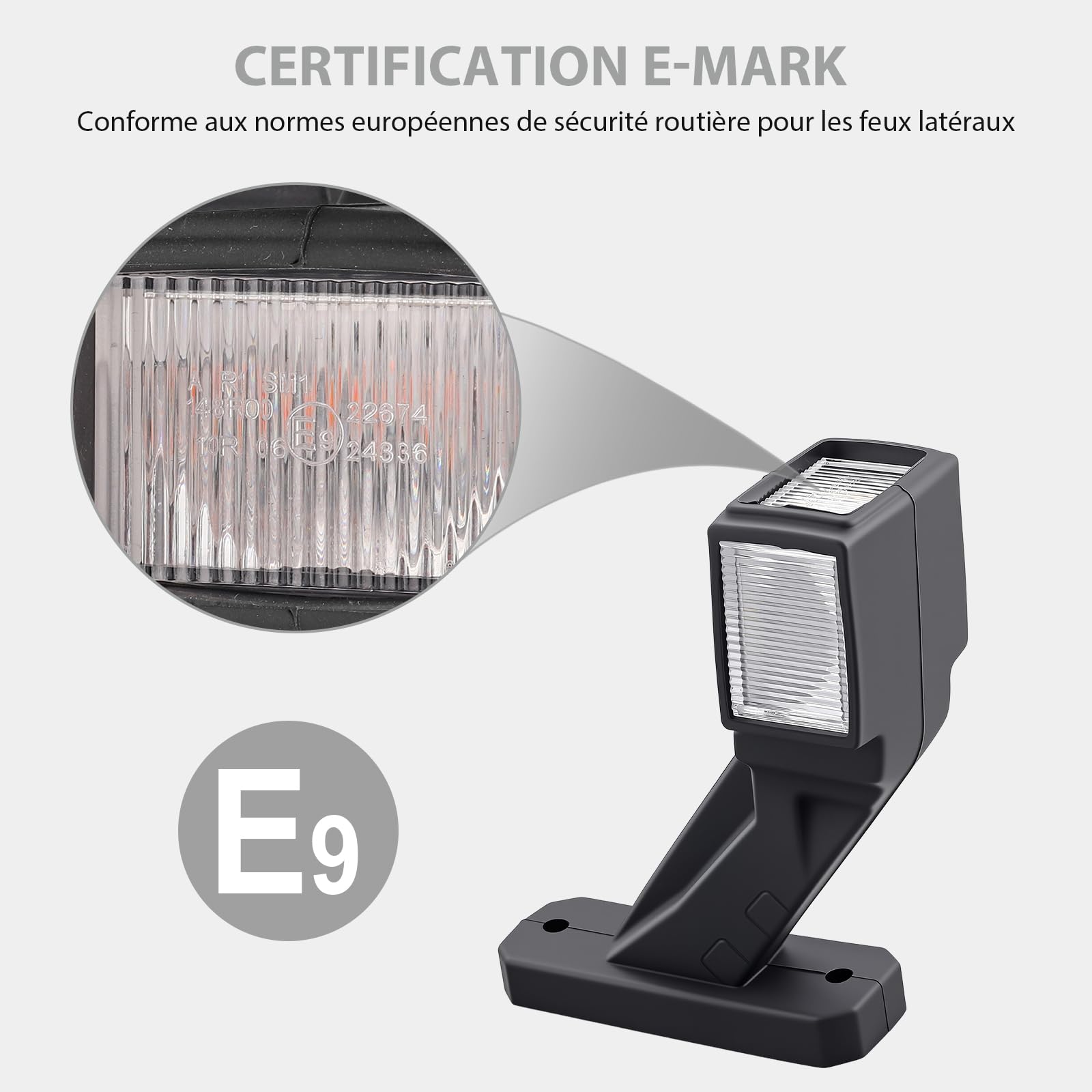 Justech 2x Feux de Gabarit Latéraux LED, 10V-30V pour Remorque, Feu Latéral Homologué E-Mark (E9 R10/E9 R149), étanche IP65 3 Côtés 3 Couleurs pour Camion/Remorque/Camping-Car