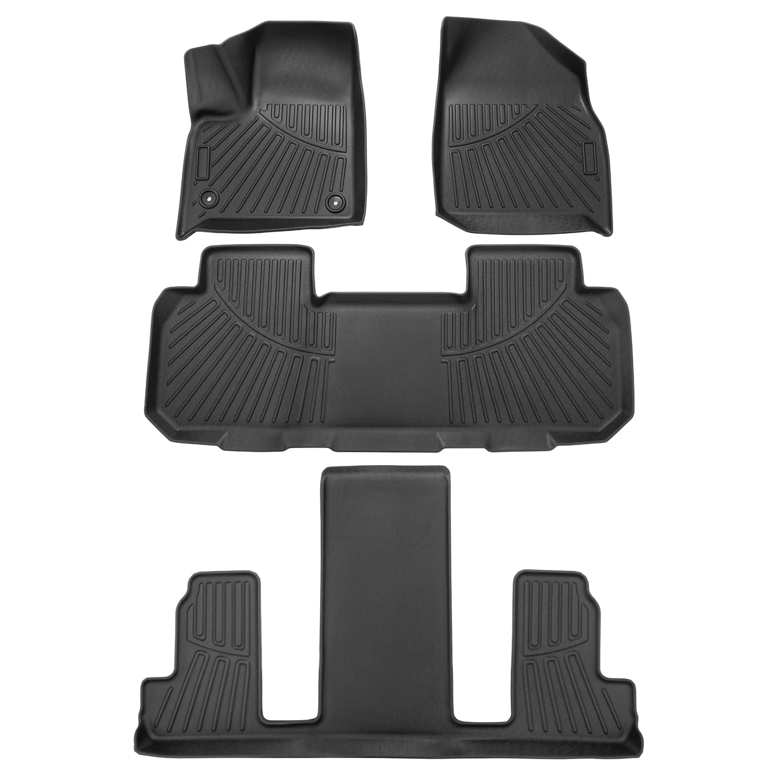 Powerty Floor Mats for 2018-2024 2025 Chevy Chevrolet Traverse 7 Seater (Only for with 2nd Row Bucket Seat) All Weather 3D TPE Anti-Slip Car Protection Liners for 1st & 2nd & 3rd Row