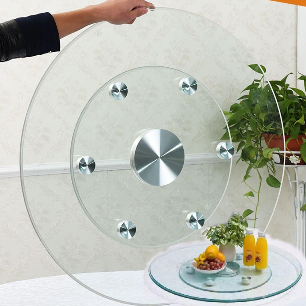 Grande Plateau Rotatif en Verre Trempé, 60 70 80 90 100cm Assiette De Service Rotative pour Table À Manger, Cuisine Restaurant Plateau Tournant, Pas Facile À Incliner(36 inch(90cm))