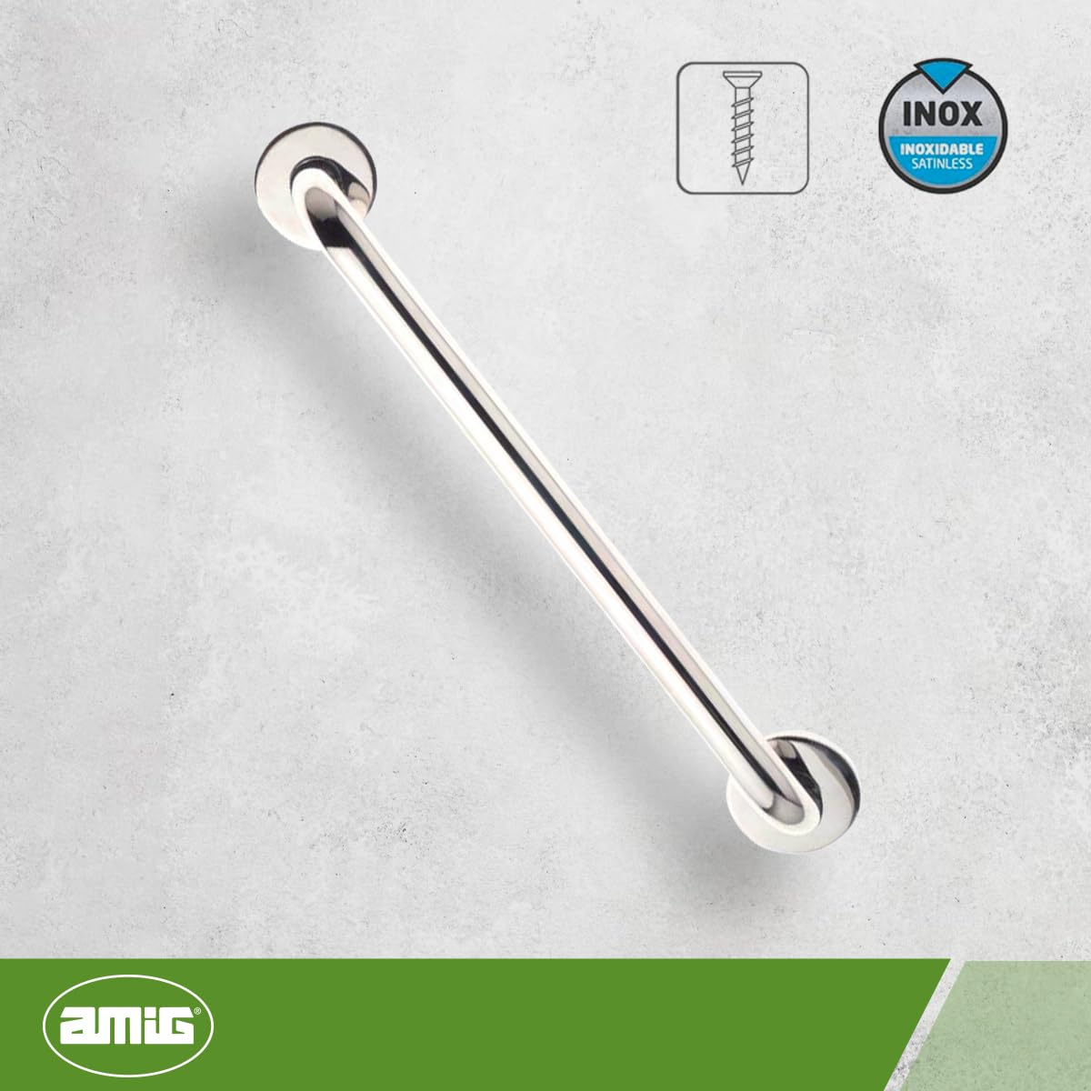 Amig - Door Handle with Rosette - Made of Stainless Steel - Dimensions: 400 mm - Gloss, Glossy - Image 4