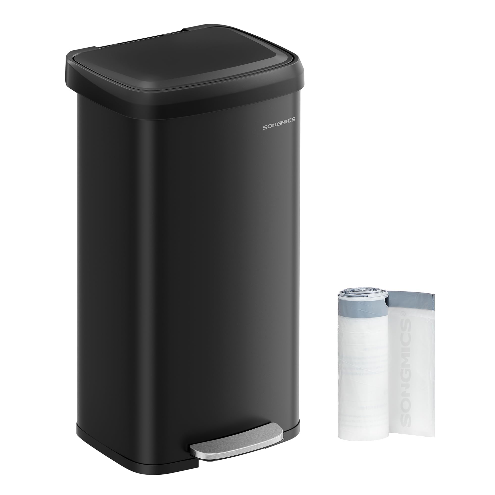 SONGMICS Kitchen Bin, 18 Gallon (68 L) Rubbish Bin, Metal Waste Pedal Bin with Lid, Tall and Large, Black LTB520B6802
