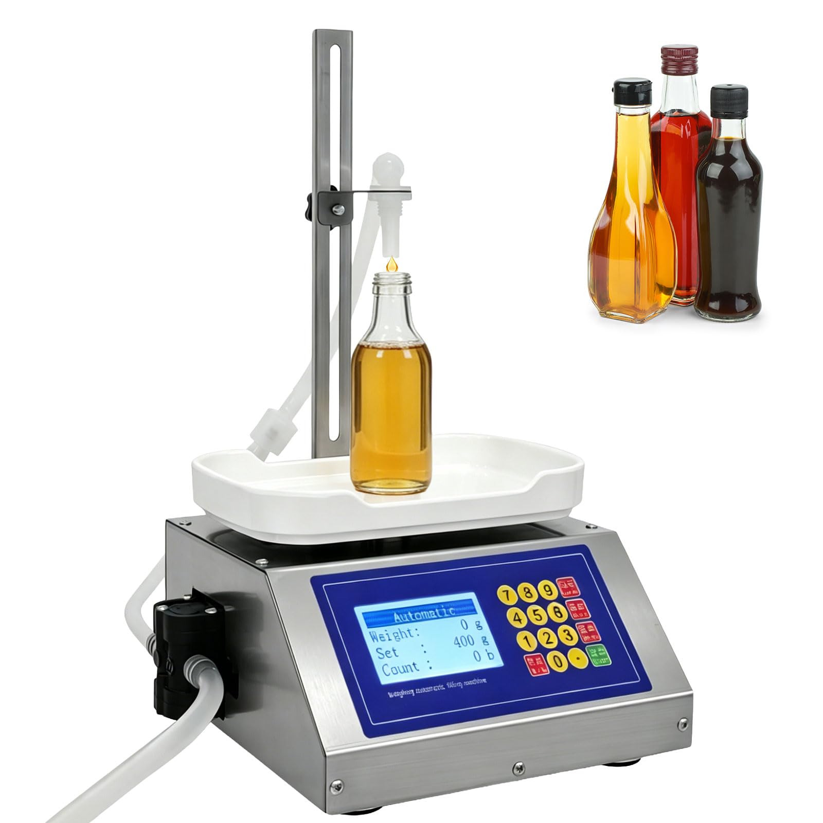 3.5L/Min Abfüllmaschine, 5–4000ml Flüssigkeitsabfüllmaschine, Höhenverstellbar 0–32cm, LCD-Display, Automatische Flaschenabfüllmaschine für Wasser, Saft, Parfüm und Getränke