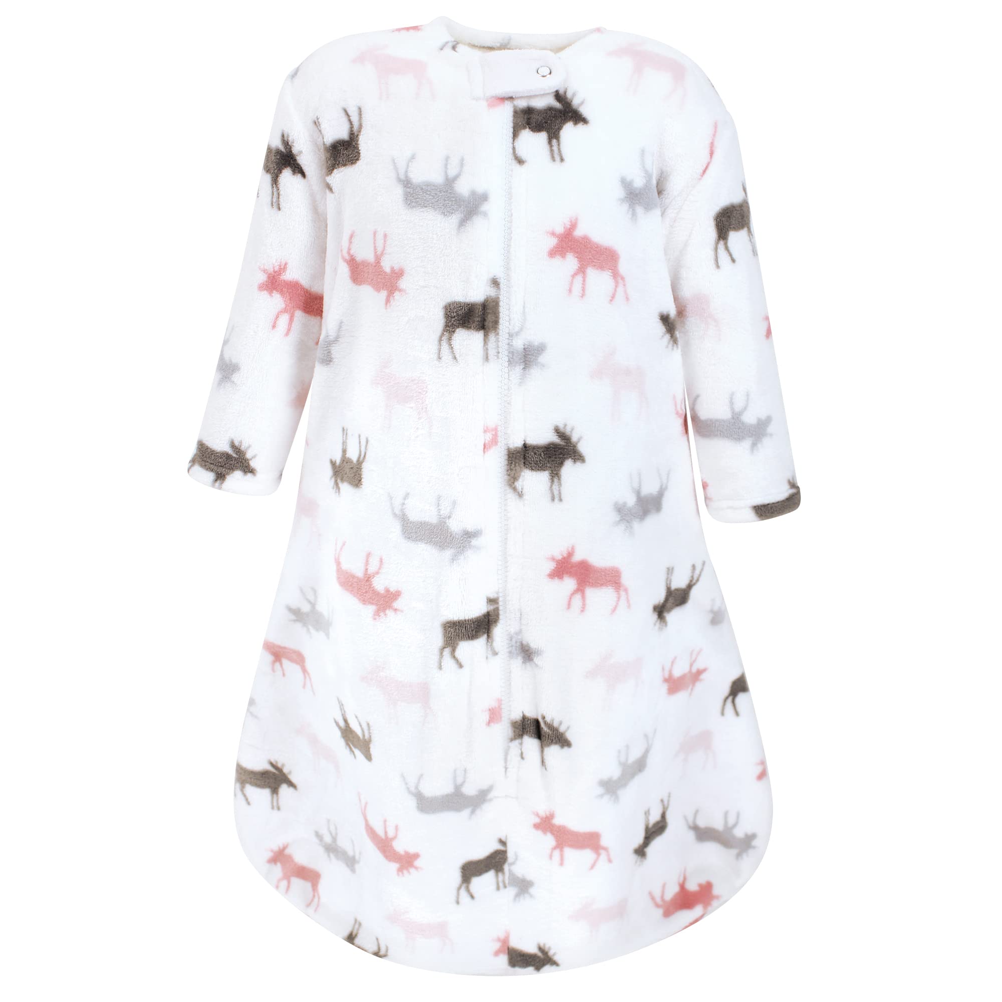 Hudson Baby Unisex Baby Plush Sleeping Bag, Sack, Blanket, Pink Moose Long Sleeve, 0-6 Months