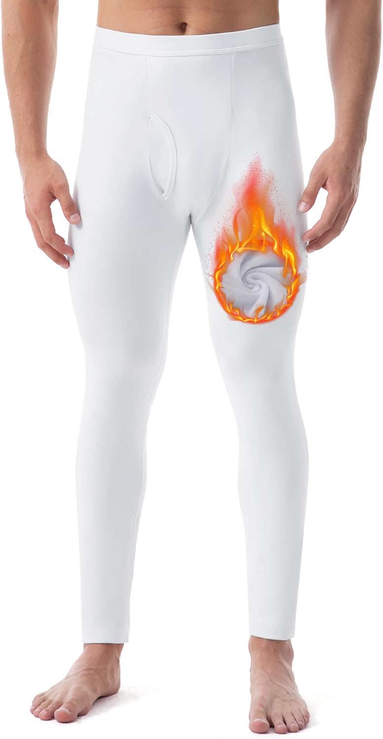 Runhit Long Johns for Men Thermal Pants with Fly Long Thermal Underwear Winter Cold Weather Fleece Thermal Bottoms
