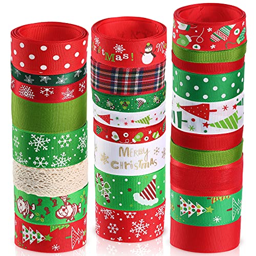 26 Rolls 52 Yard Christmas Satin Ribbons Holiday Thin Ribbon Printed Wrapping Ribbon Organza Ribbons Bow Craft Wide Ribbon Grosgrain Ribbons for DIY Decoration