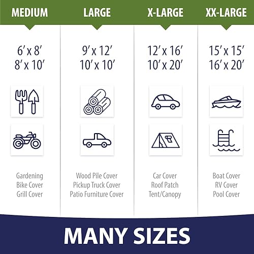 Miniatura 7 de Lona resistente para todo tipo de clima, 100% impermeable, paquete de 2, lonas resistentes a la temperatura UV de 5 mil, cubierta multiusos de alta