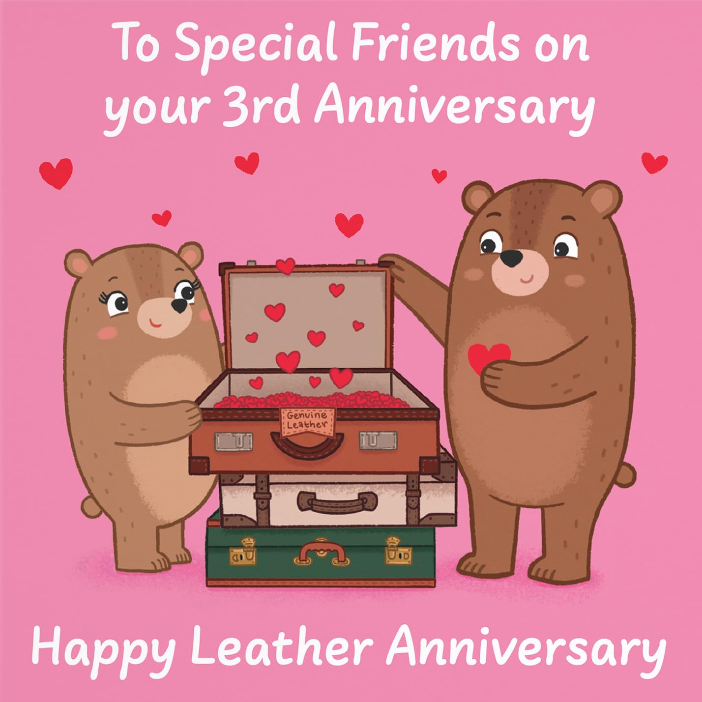 Hunts England, Special Friends 3rd Anniversary Card, Leather Anniversary, Third Anniversary, 3 Years, Cute Fun Bears Card - Image 2