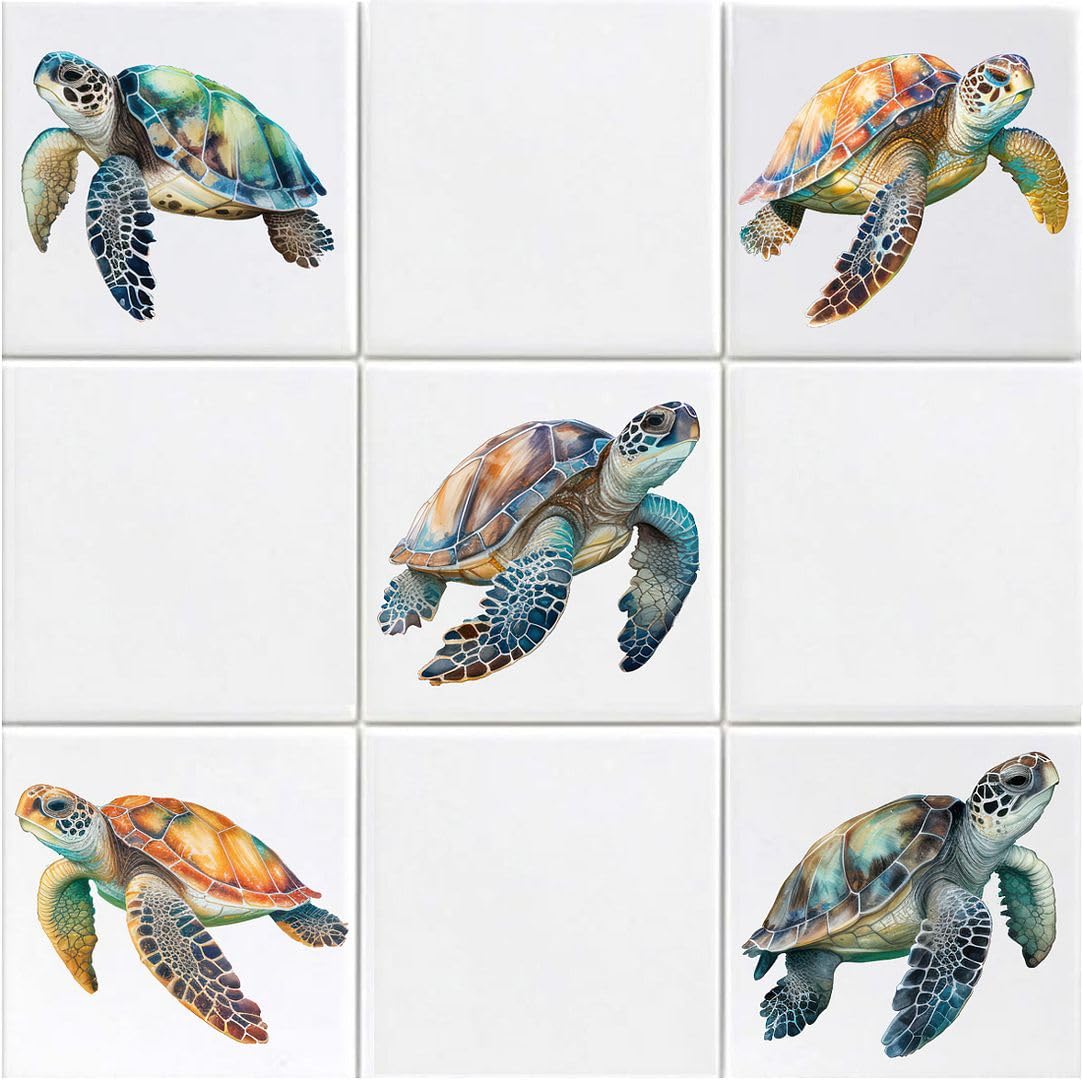 Hodge Creations Bright Sea Turtles Pack Of 15 Vinyl Tile Stickers Bathroom