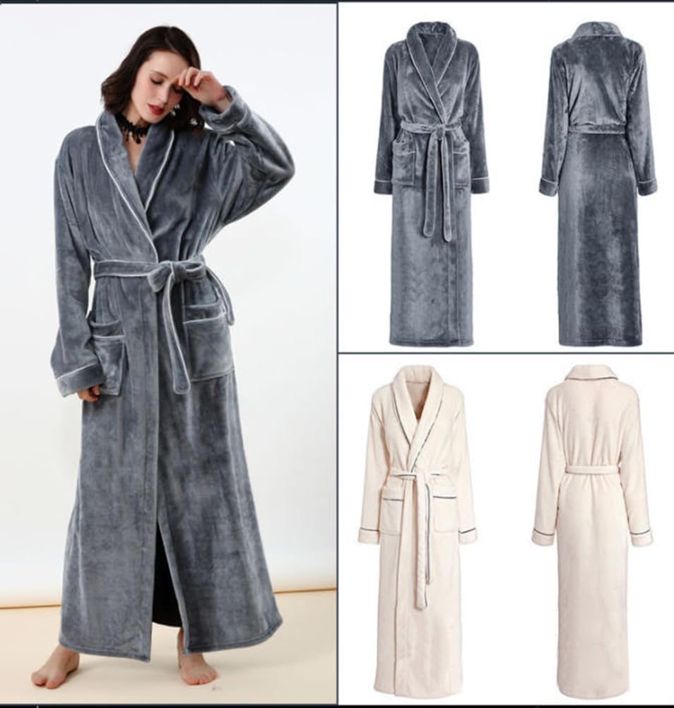 PRINCESS BRIDE Langer Kimono-Bademantel für Damen, flauschiger Plüsch, volle Länge, Flanell-Fleece, warme Nachtwäsche, Nachthemd