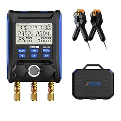 Xetron HVAC Digital Manifold Gauge SAE, 2 Wired Temp clamp Probes, Temp. Compensation, High/Low Side Subcool Superheat for A/C R410a R134a R22 etc. Digital Refrigerant Gauge and Temperature Sensors