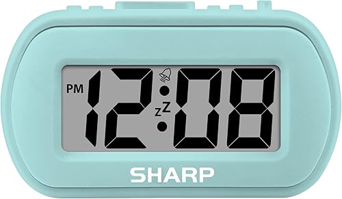 Reloj despertador digital Sharp  Caja táctil con acabado de goma suave - Funciona con pilas - Luz de fondo azul bajo demanda - Alarma ascendente -
