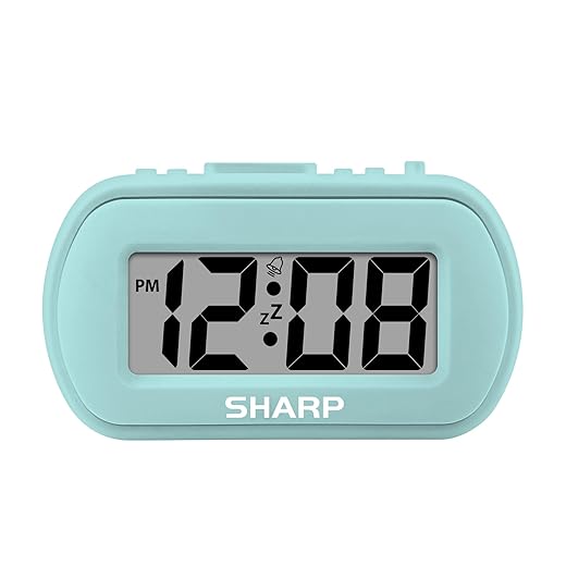 Sharp Digital Alarm Clock – Tactile Case with Soft Rubberized Finish Battery Operated – Blue
