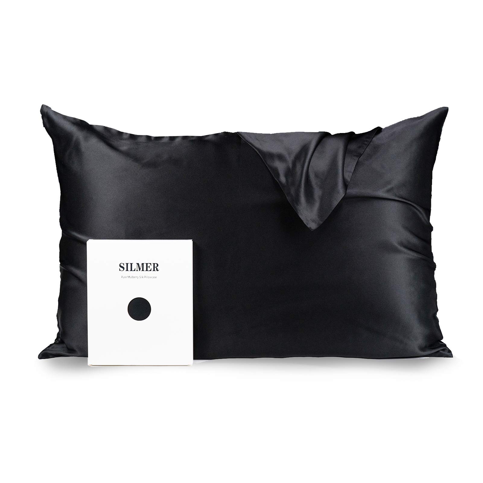 Silmer Funda de Almohada 100% Seda de Morera para Cabello y Piel, 22 Momme de 800 Hilos, con Cremallera Oculta, ultrasuave y Transpirable, 1 Pieza (Negro, tamaño King, 20 x 36 Pulgadas)