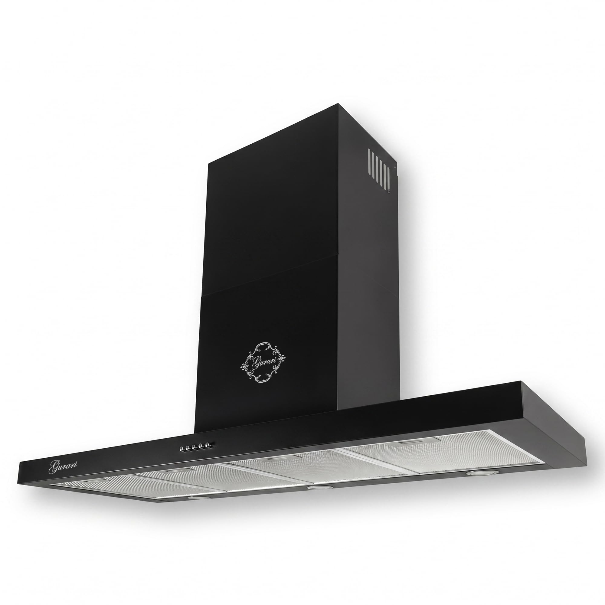 Gurari Cappa aspirante da 120 cm GCH F 118 120 BL • Cappa da parete nera • Cappa per camino 1000 m³/h • Cappa aspirante a parete con illuminazione a LED • Filtro antigrasso in metallo • Classe