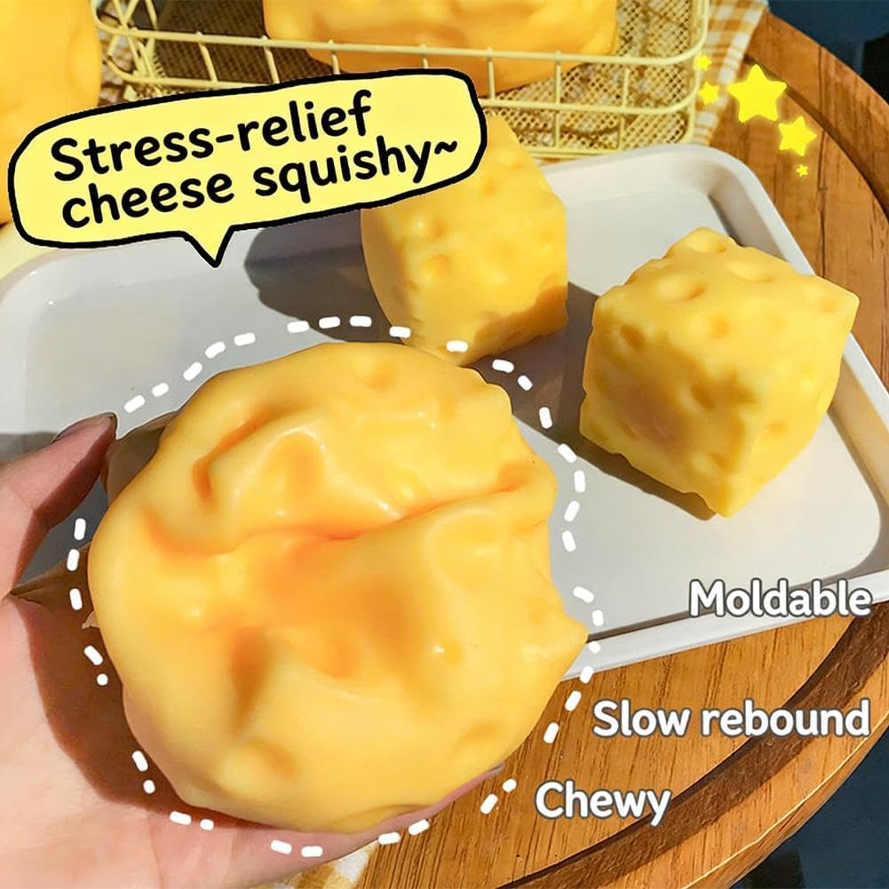 Jumbo Cheese Squishy Big Giant Large Cube Block Slow Rising Squeeze Toy squeezable Stress Relief Rebounding Sensory Fidget for Kids Adults Yellow Soft Rebound Novelty Gift Cute Party Favors (2.4in)
