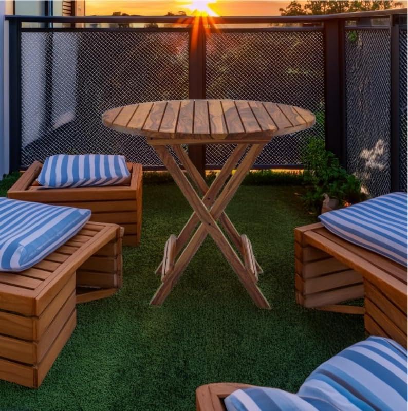 Fine Wood HUB Solid Sheesham Wood Wooden Folding Round Patio Dining Table | Dinning Table for Dining Room Outdoor Balcony | Study Table Coffee Table (Honey Finish) (Large)-image-15