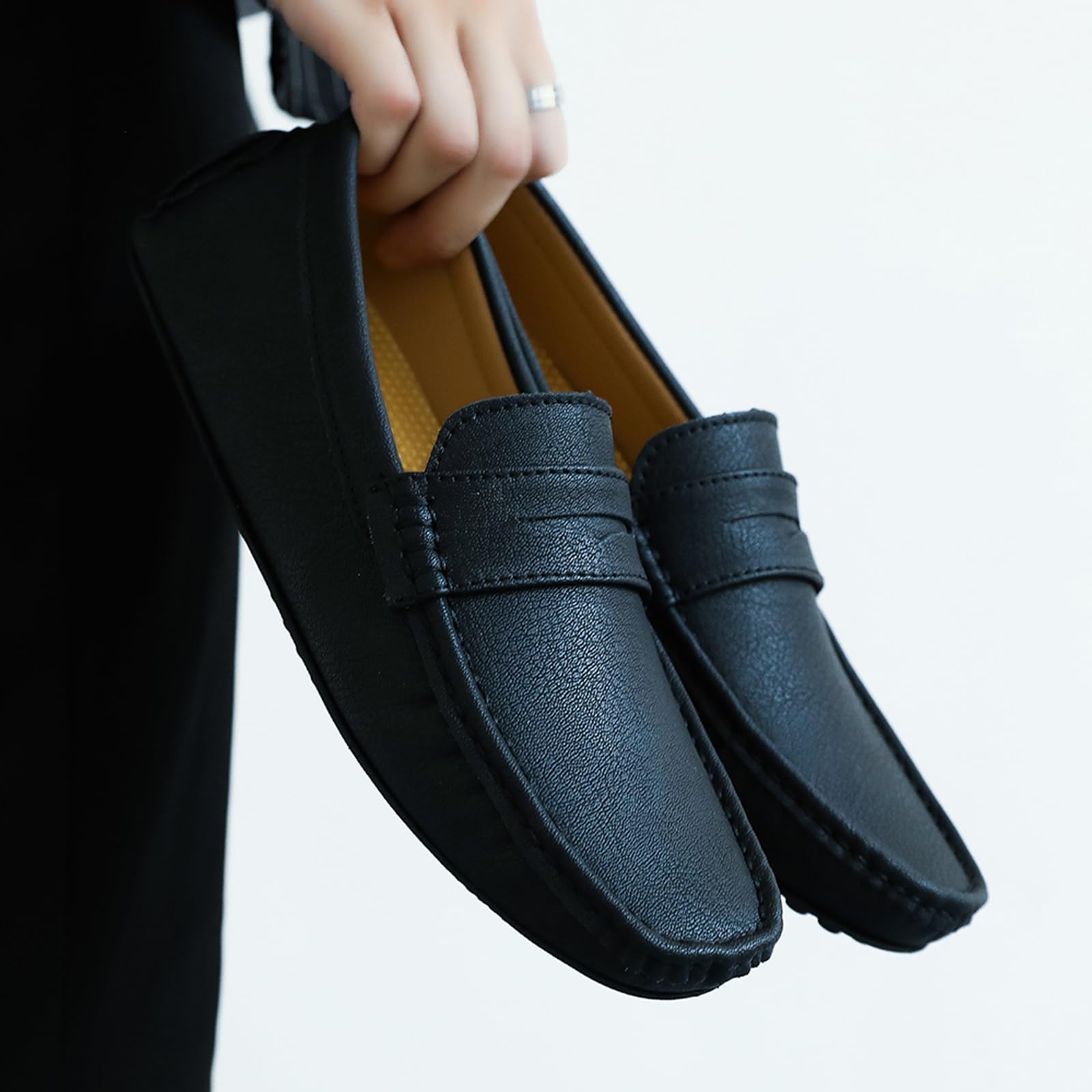 DADAWEN Mocassins Hommes Penny Loafers Confort Chaussures de Conduite Mocassin Slippers Chaussures de Décontractées Chaussures Bateau- Noir 42