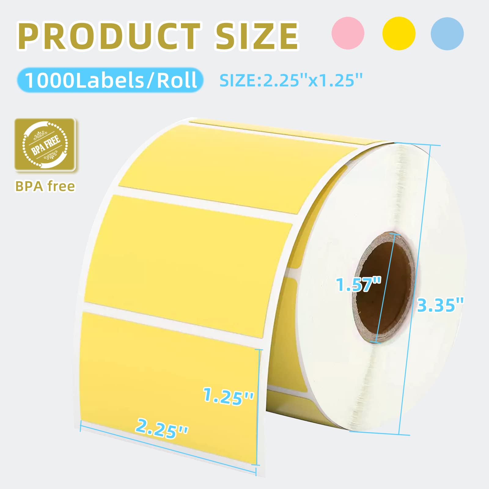 AKOLABEL 2.25"x1.25" Thermal Sticker Labels, 4000 Labels Self Adhesive Thermal Barcode Labels BPA Free, Compatible with Zebra Rollo MUNBYN iDPRT Thermal Printer for FBA Labels (Multiple Colors, 4 pcs)
